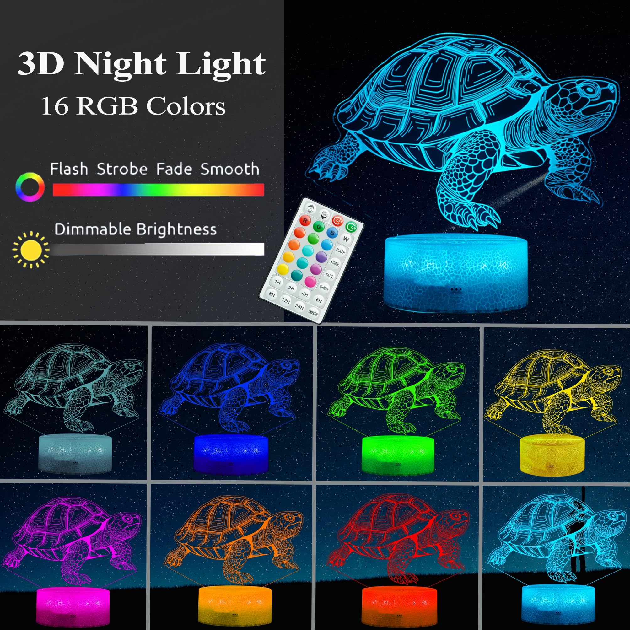 POSSHE Tortoise Gifts for Men, Turtle Night Light with Remote